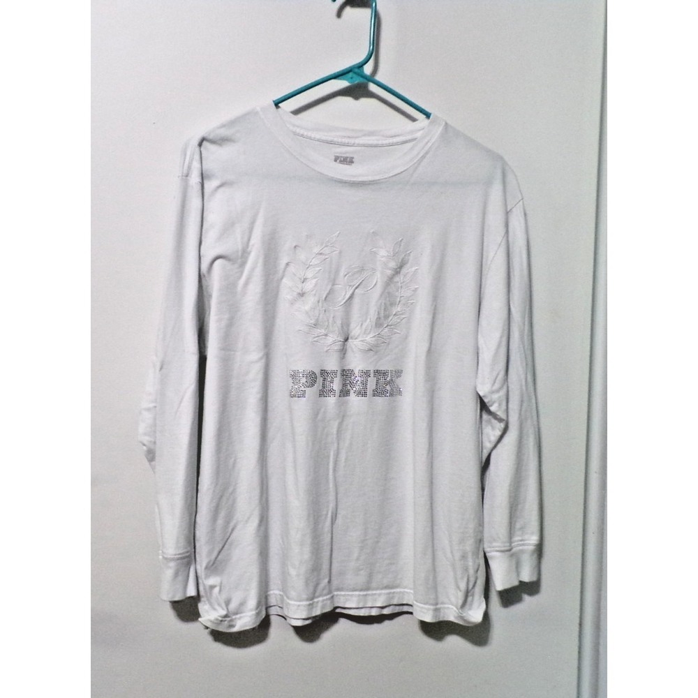 Victoria's Secret‎ "PINK" White Long Sleeved Sweat Shirt w/Rhinestones Sz Small